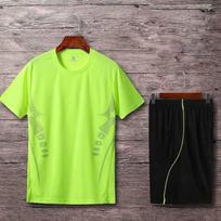 Vasaros sportinis kostiumas Vyriški šortai trumpomis rankovėmis marškinėliai Running Fitness Greitai džiūstantys drabužiai Kasdieniai Dviejų dalių ploni M žalia