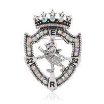 Vintage Men Classic Lion Shield Shiny Crystal Dazzling Brooch Court Fashion Casual Blazer Badge Beads sidabras