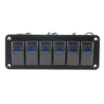 6 jungiklių skydelis su LED pašvietimu, įjungimo/išjungimo, atsparus vandeniui, skirtas automobiliui, kemperiui, autobusui, laivui, keturračiui, UTV black