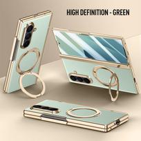 For Samsung Galaxy Z Fold 7 Leather 360° Swivel Bracket Magnetic Tempered Glass Front Membrane Anti-Drop Fingerprint Phone Case Galaxy Z Fold7
