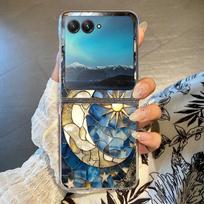 Kūrybiškas telefono dėklas su mėnulio raštu Motorola Razr 60 Ultra Razr 50 40 Ultra 60 50 40, skaidrus, atsparus smūgiams, kietas PC, sulankstomas dangtelis Motorola Razr 40 blue