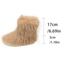 2025 Women Faux Fur Boots Winter Fluffy Plush Warm Mid Calf Snow Boots Luxury Fashion Furry Boots Comfortable Outdoor Flat Shoes 36-37 chaki