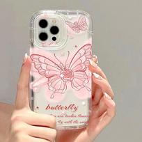 Pink line butterfly apple 15 mobile phone case iphone14promax transparent soft rubber 13/12/11 anti-drop XR apple 15promax