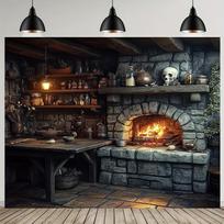 1 piece large polyester witch house background eerie seasonal decorations easy to hang 150X100