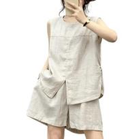 Summer 2 Piece Sets for Women, Short Sleeve Crew Neck Top And Shorts Matching Set, Casual Loose Lounge Outfits M smėlis