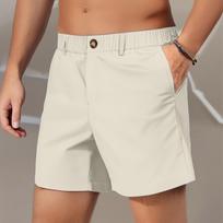 Men's Classic Fit Casual Shorts with Elastic Waistband and Pockets, Lightweight and Breathable Fabric for Summer Comfort L smėlis