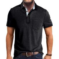 Men Short Sleeve Polo Shirt Classic Fit Button Down Collar Pocket Design Soft Fabric Casual Top XXXL juoda