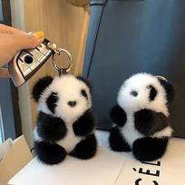 Maži Panda pliušiniai moteriški krepšio papuošalai Mieli audinės kailio imitacijos Panda automobilio raktų pakabukas
