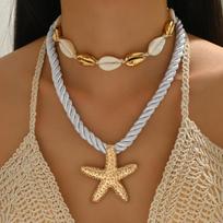 Daugiasluoksnis vandenyno jūrų žvaigždžių kriauklių pakabukas karoliai moterims Elegantiškas dirbtinio perlo karoliukų Choker karoliai Paplūdimio vakarėlio papuošalai
