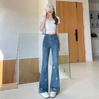 Spring Summer Full Star Rhinestone Micro Flare High Waist Stretch Slim Fashion Denim Long Pants For Ladies Casual Pants Oversize Denim Trousers S