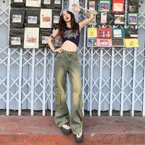 Spring Relaxed Slim Micro Flare Extra Long Multi Pocket Cargo Denim Pants Ladies Casual Pants Oversize Denim Trousers XS