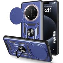 Coque pour Honor Magic 7 Lite, Protection Résistante avec Anneau et Cache Caméra - Bleu Marine