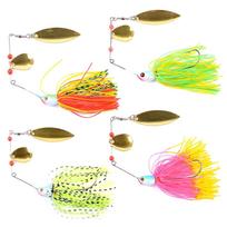 Spinnerbait 4-piece set 5/7oz bass fishing lure black tandem willow blade hook rubber skirt pond freshwater color buzzbait