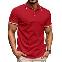 Men Polo Shirt Short Sleeve Classic Fit Button Down Collar Cotton Breathable Casual Top for Everyday Wear XXL raudona