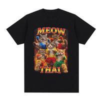Meow Thai T-shirt Muay Thai Cat Meme Ironic Martial Arts Cat T-shirts Men's Women Summer Fashion Short Sleeves Cotton T Shirt... S įvairiaspalvis