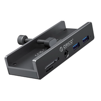 Orico MH5PMM Clamp-mounted Hub USB-C / 2x USB-A 3.0, + SD&TF + 3.5mm Audio – juodos spalvos