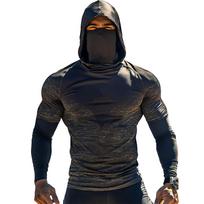 Men's Long Sleeve Hooded Shirt with Face Covering Lightweight Breathable Fabric Sun Protection Athletic Top for Outdoor Activities XXL