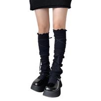 Vintage Ribbed Thigh High Footless Long Socks with Lace Up Detail Ruffle Trim Over Knee Leg Warmers Covers for Women