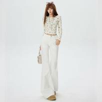 Autumn Winter Fashion Scythe Stretch Micro Flare High Waist Tummy Control Drape Floor Denim Pants Ladies Casual Pants Oversize Denim Trousers XS