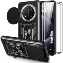 Coque pour Honor Magic 7 Lite, Robuste Renforcée avec Cache Caméra - Noir - 2 Verres Trempés