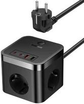 Ilgiklis 3 AC lizdai 1.5m su USB krovikliu (30W 2x USB A, 2x USB C) PowerCombo BASEUS