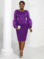 AOMEI Bodycon vakarėliui skirtos suknelės moterims Violetinė O kaklo apvalioji vakarinė ilgomis raukiniais rankovėmis Švęsti vakaro progą Afrikos suknelių komplektai 4XL violetinė