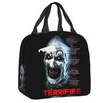 Halloween Horror Movie Terrifier Insulated Lunch Bag for Work School Portable Cooler Thermal Bento Box Women Kids Picnic Tote 22x20x13CM smėlis