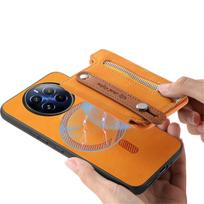 2 viename Nuimamas magnetinis kortelių lizdas Užtrauktuku piniginė Odinė apyrankė dėklas skirtas OPPO Reno 13 Pro 5G 12 11F 11 A58 A78 Krepšio dangtelis Oppo Reno13 geltona