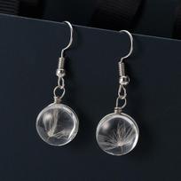 Bohemian Natural Dandelion Glass Drop Earrings For Women Dried Flower Dangle Earrings Jewelry