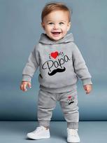 Baby Boys Hoodie Set,  I Love My Papa  Print 2-Piece Outfit, Toddler Casual Long Sleeve Tracksuit 6-9M pilka spalva