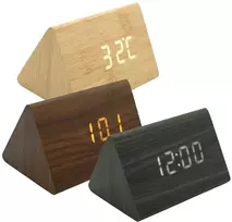 Trikampis medinio dizaino LED žadintuvas, h 7 cm - Tamsiai pilka