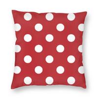 Red And White Dots Pillowcase Polyester Linen Velvet Printed Zip Decor Sofa Seater Cushion Cover Peach skin 18*18(CM)-1Pcs