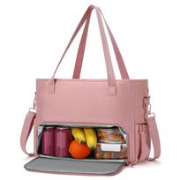 2 in 1 Lunch Tote Bag for Women Large Capacity Lunch Compartment 15.6 Inch Laptop Bag Insulated Computer Handbag Work rožinė