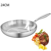 Frying Pan 410 Stainless Steel Fast Heat Conduction Uncoated Fry Pan for Quick Daily Meal Cooking 24CM gray