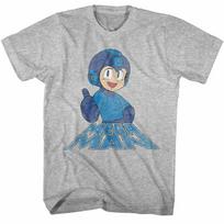 Mega Man Right On Gray Heather Adult T-Shirt L