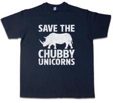 SAVE THE CHUBBY UNICORNS T-SHIRT Rhino Rainbow Colors Fairy Fairies Fun XL