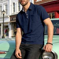 Men Short Sleeve Polo Shirt Classic Fit Cotton Material Chest Pocket Button Down Collar Casual Style Top XL tamsiai mėlyna