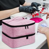 Carrying Tote Bag Storage Cosmetic Case Nail Polish Organizer Case,Zipper Pocket for Manicure Pink