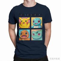 Pokemon Tshirt Mens Pure Cotton Casual  Round Neck Tshirt Short Sleeve Clothing Summer Sports Casual Short Sleeve Top S