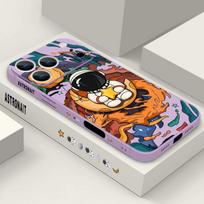 Cartoon Astronaut Pattern Lanyard Case For iPhone 17 Pro Max Funda iPhone 16 15 14 13 Pro Max 11 16E 17E Soft Silicone Cover iPhone 13 Pro violetinė