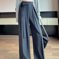 Spring Lady Baggy High Waist Straight Wide-leg Pants Women's Classic  Straight Leg Suit Trousers Elegant Style Office XS pilka