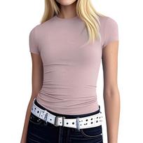 Women's Classic Short Sleeve Slim Fit Crew Neck T-Shirt Soft Stretch Cotton Tee for Casual Wear XS