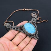 Hemimorphite Gemstone Pure Copper Wire Wrapped Handmade Jewelry Necklace 18 Inches mėlyna