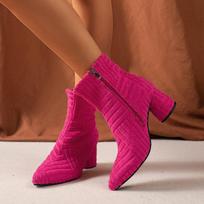 Fashion Women's Boots Autumn Ladies Ankle Boots Green Pointed Toe Roman Boots Denim Sexy Square Heel Side Zipper Boots 37 rožinė raudona spalva