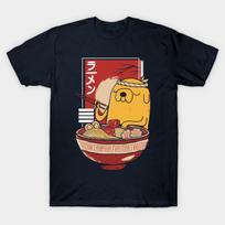 Men Black Print T-shirt Adventure Time Jake The Dog Enjoying A Bowl Of Ramen Noodles No-Cut Transfer Paper Print Cotton Tshirt L tamsiai mėlyna