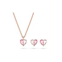 Swarovski Gema Pink And White Symmetrical Heart Necklace And Earring Set Rose Gold Tone Women Jewelry 5653009 Box (Random Color)