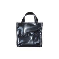 Acne Studios Embossed Logo Glossy Texture Polyurethane Tote Bag Shopping Bag Crossbody Handbag Mini Women tote bags Black C10159-900 Basic Set (Bag+Dust Bag)