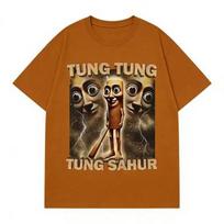 Tung Sahur Graphic Tee, Unisex Loose Short Sleeve Round Neck Funny Print Summer Casual T-Shirt 4XL