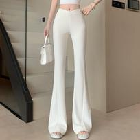 Women's V-Waist Black Micro-Flare Slim-Fit Bell-Bottom Pants - Spring Casual Floor-Length Extra Large