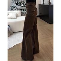 Curvy Plus Size High Waist Brown Micro Flare Jeans for Women - Slimming, Versatile, Loose Fit for Autumn Winter 2025 2XL ruda